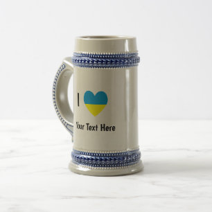Caneca De Cerveja Eu Amo (Coração Bandeira Ucraniana) Texto Personal