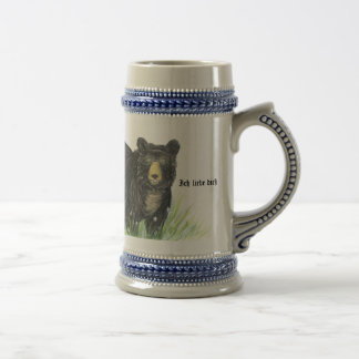 Caneca De Cerveja ~ eu te amo em alemão ~ Black Bear Blue Trim