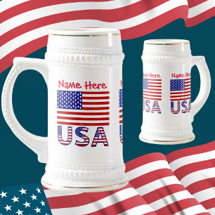 Caneca De Cerveja EUA Estados Unidos América Sinalizador Personaliza