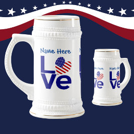 Caneca De Cerveja EUA Flag Heart Blue LOVE Personalizado