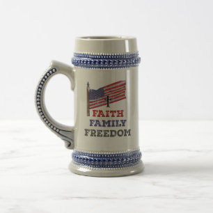 Caneca De Cerveja Faith Family Freedom Cross with Flag