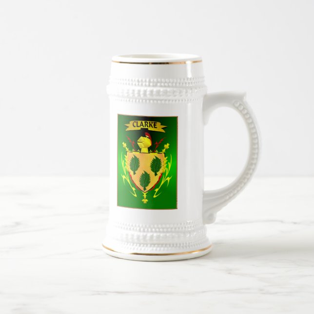 CANECA DE CERVEJA FAMÍLIA IRLANDESA SHIELD/CREST HERÁLDICO DE CLARKE (Direita)