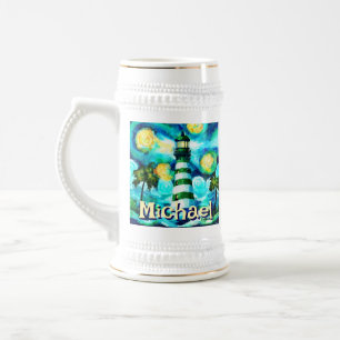 Caneca De Cerveja Farol Tropical Náutica Costeira Personalizada