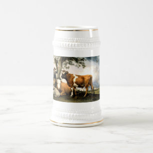 Caneca De Cerveja Fazendeiro com vacas e carneiros