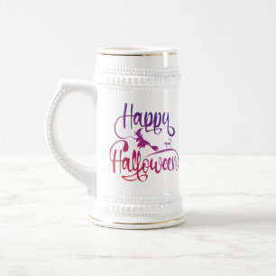 Caneca De Cerveja Feliz Halloween gradient voando feiticeiro
