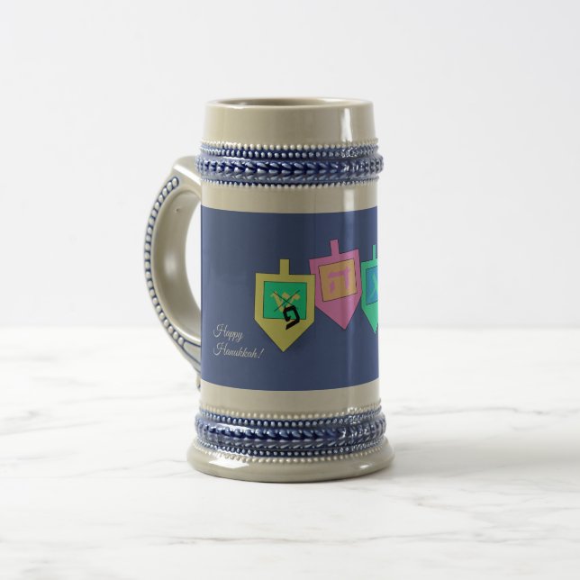 Caneca De Cerveja Feliz Hanukkah Hebraico (Frente Esquerda)