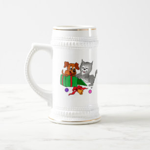 Caneca De Cerveja Feliz Natal com Cat e Puppy