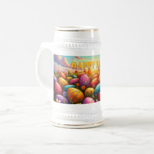 Caneca De Cerveja Feliz Páscoa Ovos Coloridos em Prado de Primavera