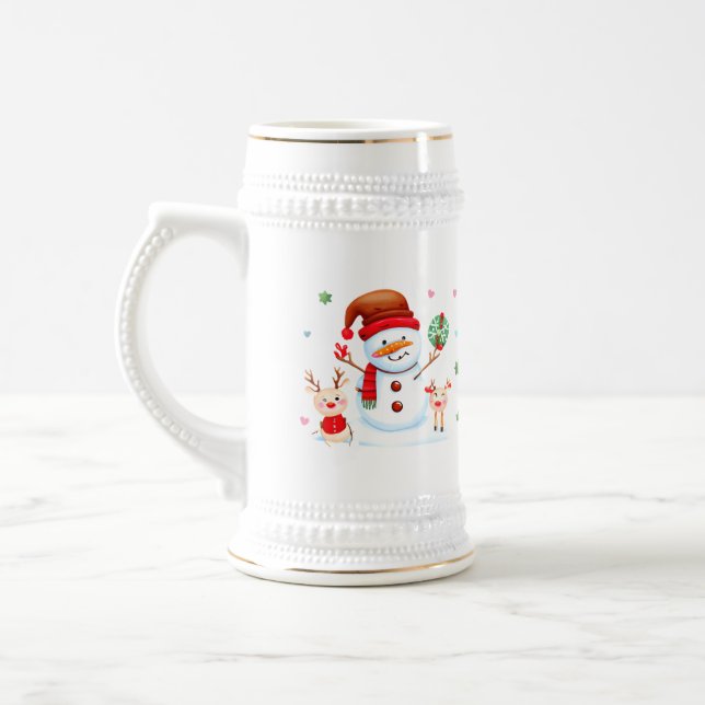 Caneca De Cerveja Feliz Snowman e Bebês Brilhantes (Esquerda)