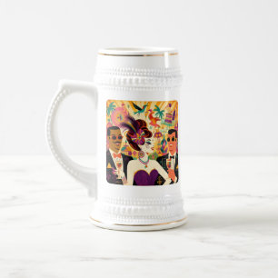 Caneca De Cerveja Festa de Cocktail Mardi Gras Retro Meados do Sécul