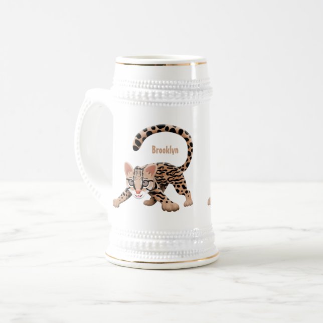 Caneca De Cerveja Figura de desenho animado de ocelot bonito (Frente Esquerda)