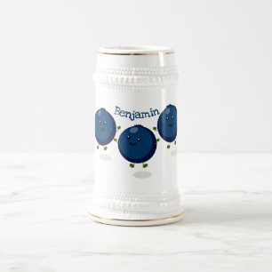 Caneca De Cerveja Figura de desenho animado roxo de mirtilos felizes