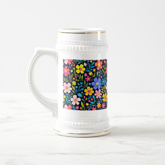 Caneca De Cerveja Floral Digital Painting Flowers Pattern-38875 (Esquerda)