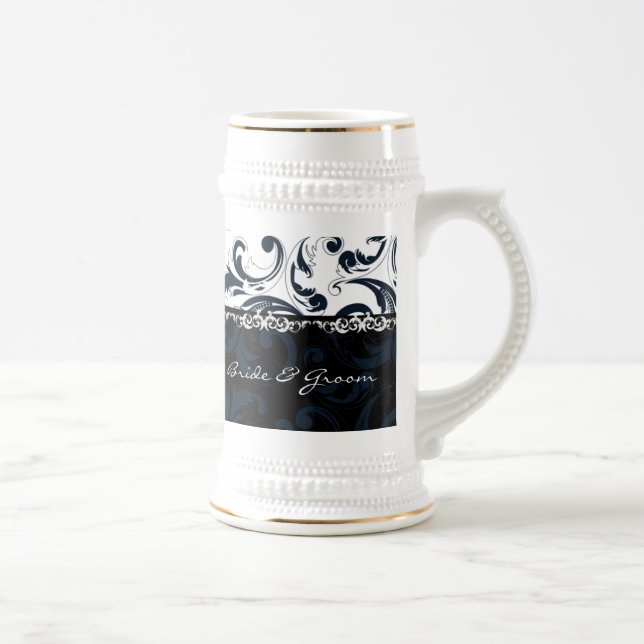 Caneca De Cerveja Floral Preto e Branco (Direita)