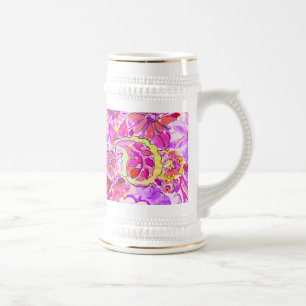 Caneca De Cerveja Flores abstratas cor-de-rosa fofas