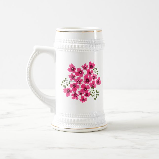 Caneca De Cerveja Flores Cor-de-Rosa em Aquarela-53431 (Esquerda)