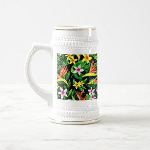 Caneca De Cerveja Flores De Aquarela E Padrão Floral De Fruta- 23768