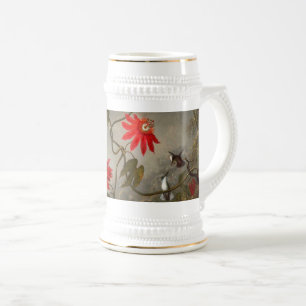 Caneca De Cerveja Flores de Paixão com Pássaros Hummingbird