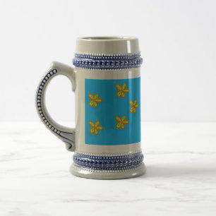 Caneca De Cerveja flores pintadas em azul