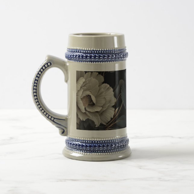 Caneca De Cerveja Flores Pretas e Brancas (Esquerda)