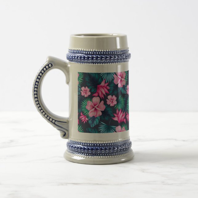 Caneca De Cerveja Flores Rosa com Folhas Verdes - 79066 (Esquerda)