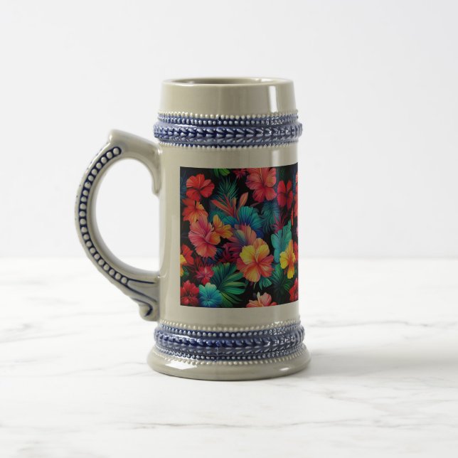 Caneca De Cerveja Flores Tropicais Laranja Floral Folhas-66771 (Esquerda)