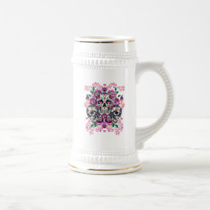 Caneca De Cerveja Flórida do crânio, cor de água do esqueleto ros
