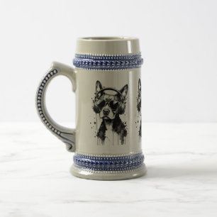 Caneca De Cerveja fones de ouvido de cães legal Coroa preta e tinta 