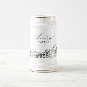 Caneca De Cerveja Forte de Presente Personalizado com Skyline Sketch