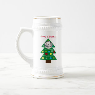 Caneca De Cerveja Foto de Cachorro Branco Bonito em Árvore de Natal