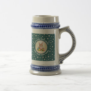 Caneca De Cerveja Foto Personalizada com Círculo de Pérolas em Azul 