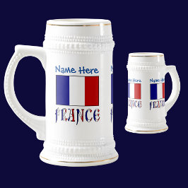 Caneca De Cerveja França e Bandeira Francesa Personalização Azul