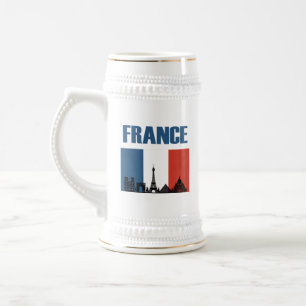 Caneca De Cerveja França Viagem - Paris City Skyline French Flag