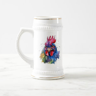 Caneca De Cerveja Galo de Campo Estilo Aquarela