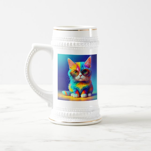 Caneca De Cerveja Gata Arco-Íris Com Óculos Retrato-47567 (Esquerda)