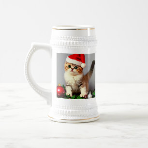 Caneca De Cerveja Gatinho natal vintage em Santa Hat