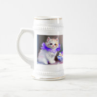 Gato branco com pintura de colarinho de flores rox