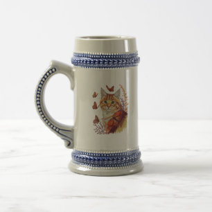 Caneca De Cerveja Gato com Borboletas Monarcas