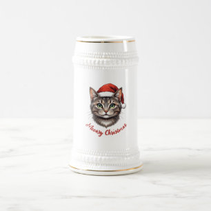 Caneca De Cerveja Gato de Natal Festivo Fofo com Chapéu de Papai Noe