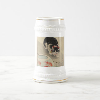 Caneca De Cerveja Gato e bacia de peixe dourado por Ohara Koson