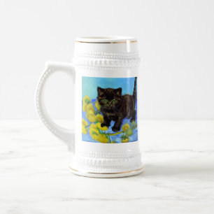 Caneca De Cerveja Gato Estilo Van Gogh com Girassóis
