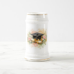 Caneca De Cerveja Gorro de Formatura com Desenho Floral