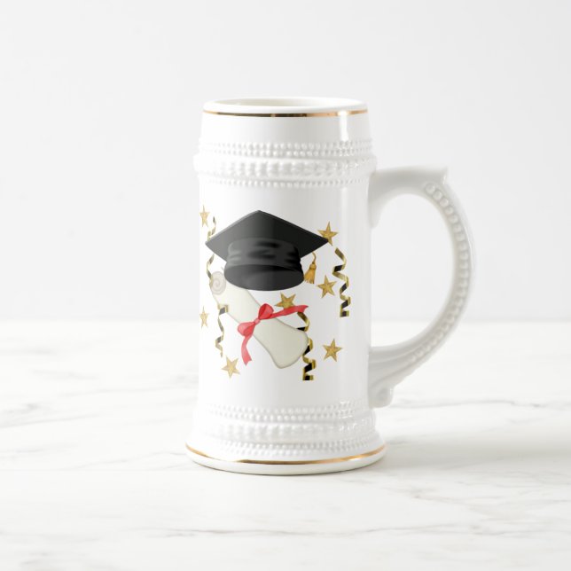 Caneca De Cerveja Graduação de Morteiro Azul e Diploma (Direita)