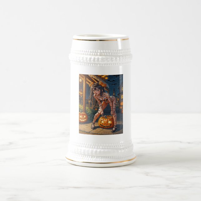 Caneca De Cerveja Halloween Monster Jack-o-Lanterna e Bat Vixen Girl (Centro)