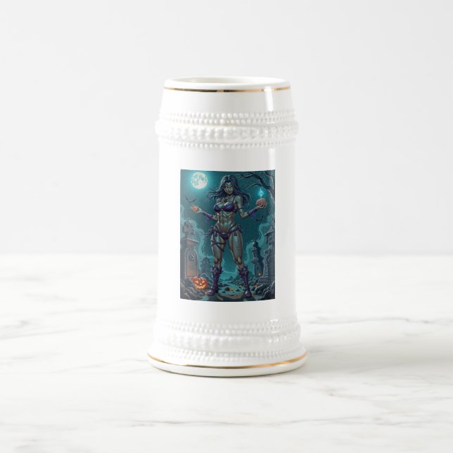 Caneca De Cerveja Halloween Treat ou Zombie Namorada w Cérebros (Centro)