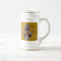 Hamsa Hearts Flowers Opal Art em Dourado