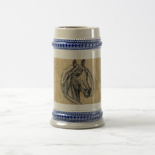 Caneca De Cerveja Horse Cameo em Burlap