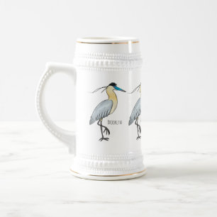 Caneca De Cerveja Ilustração de desenho animado de ave garça encapuz
