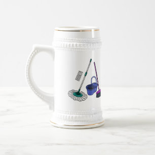 Caneca De Cerveja Ilustração de desenho animado de Broom & mop