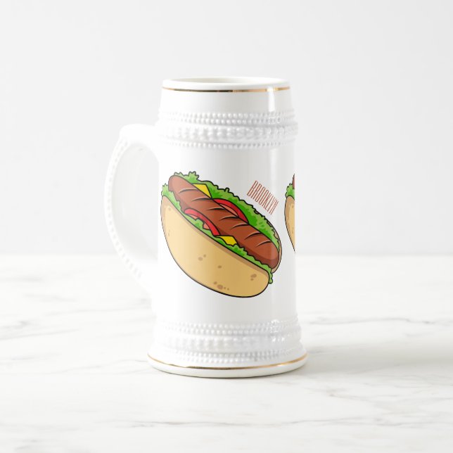 Caneca De Cerveja Ilustração de desenho animado de cachorro quente (Frente Esquerda)